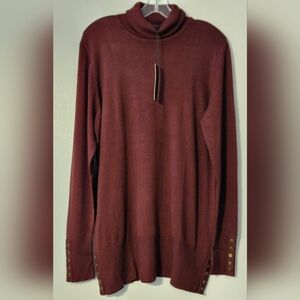 DG2 by Diane Gilman Wine Turtleneck Lighter Knit Sweater,  Sz L